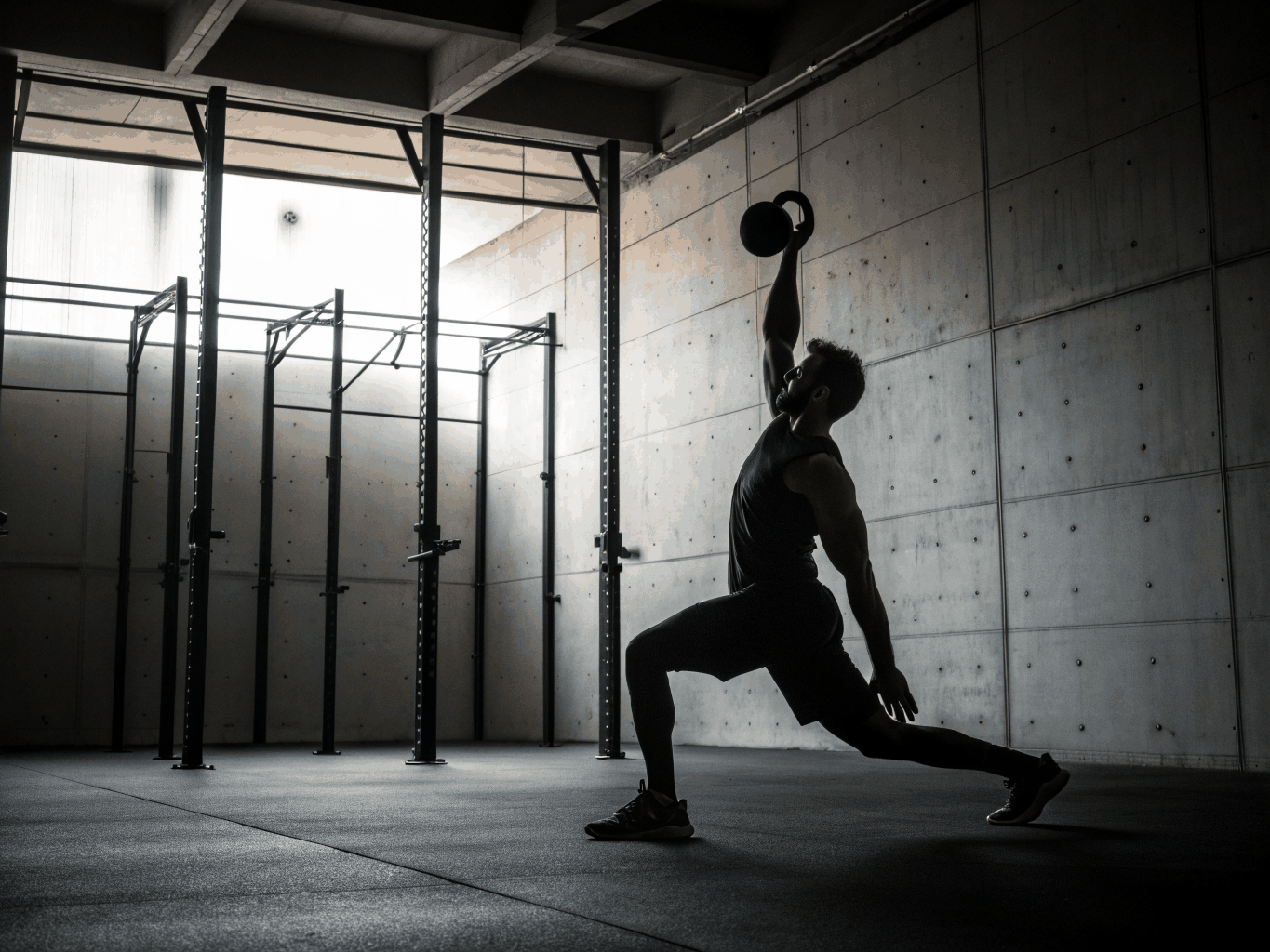 Vitality fitness trainer in a dynamic high-velocity motion